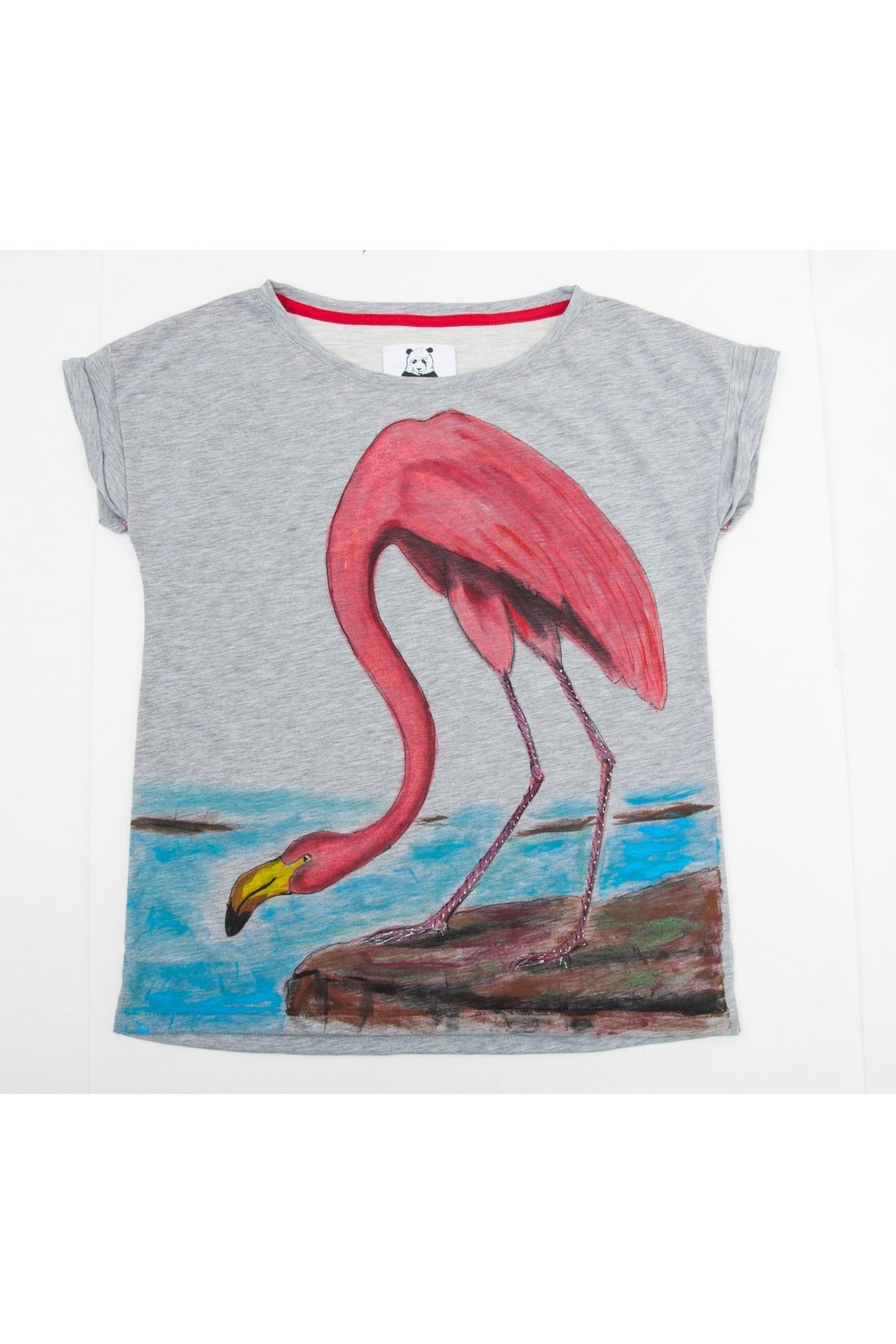Buy Yoga gym Women Grey Cotton Print tee shirt , Sleeveless Flamingo tshirt, Unique stylish t shirt